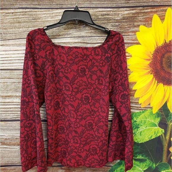Mercer & Madison wine & black Mid Sleeve Blouse 👚 - Picture 2 of 6